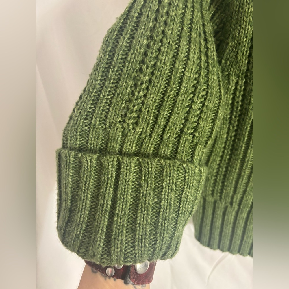 Y2K Chunky Green Cable Knit Collared Crop 3/4 Sleeve Sweater Size L - Picture 15 of 16